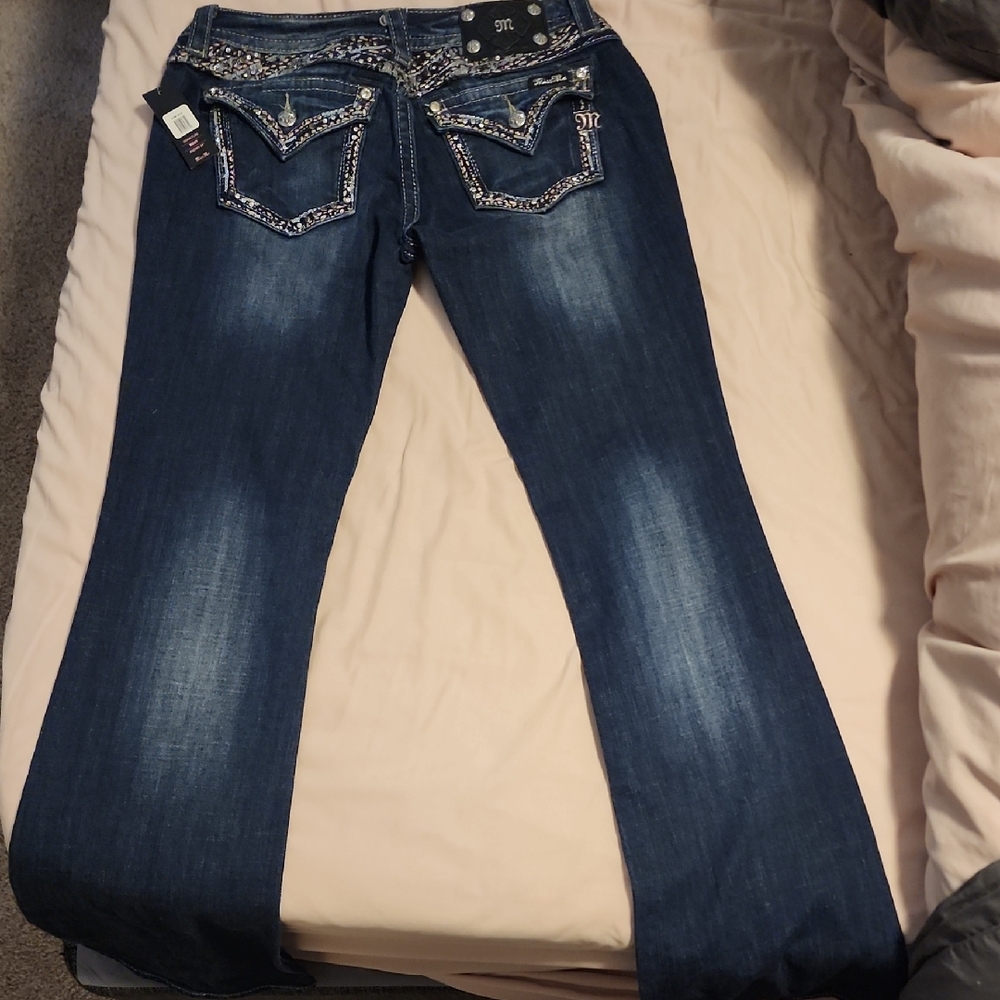 Miss Me Dark Blue Embellished Flare Jeans